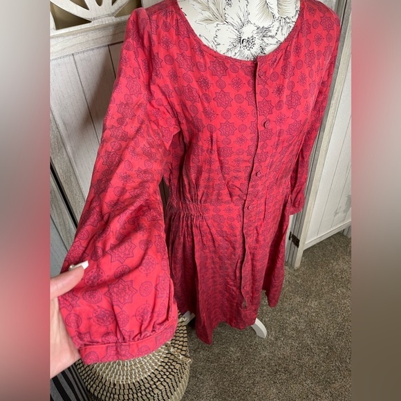 GRANDMA MAMA DAUGHTER Dress Button Down Red Pink Cotton Sz Large - Picture 2 of 6